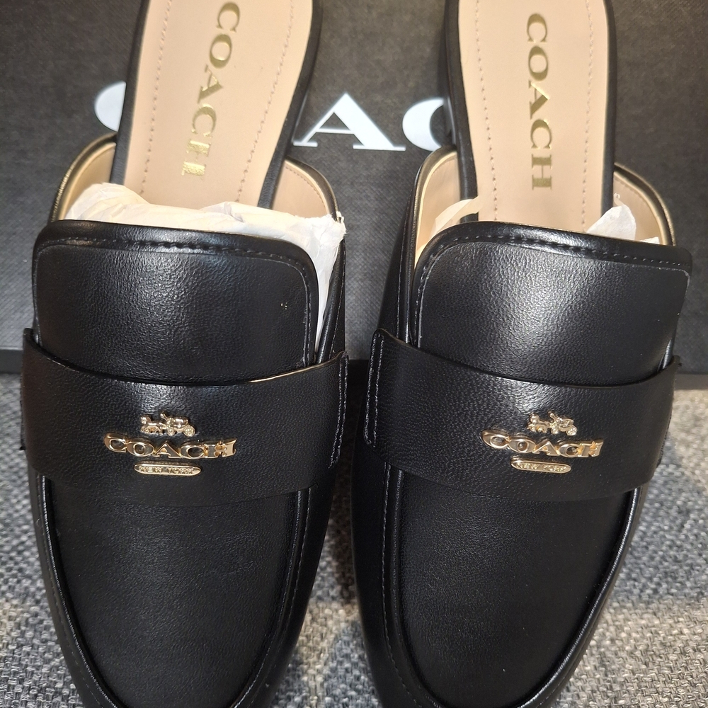 COACH Women's Black Leather Slip-On Loafers